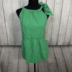 NWT Crown & Ivy Women's XL Green 100% Cotton Halter Bow Sleeveless Tiered Blouse